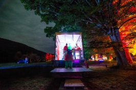 "DISORIENT COUNTRY CLUB" "Disorient presents: COUNTRY CLUB " "Disorient Country Club 2018" Photo by Thomas Egan, Boxtruck installation: Rebecca Nuvoletta and Sherry Cherry SYNTH///CAFE// Sinewaves and Microwaves Boxtruck cafe and lounge"